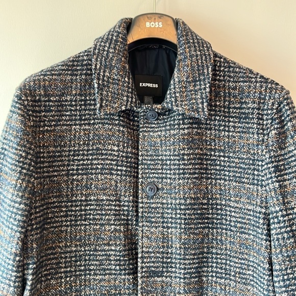 Express Plaid Coat Navy - Picture 2 of 9